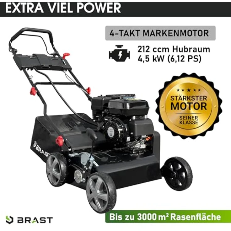 "BRAST Benzin-Vertikutierer 45212 ESTART, 4,5kW (6,12PS) Motor, 212ccm, 45 cm Arbeitsbreite, Elektro-Start-Funktion, TÜV geprüft, 50L Fangkorb" – Bild 3