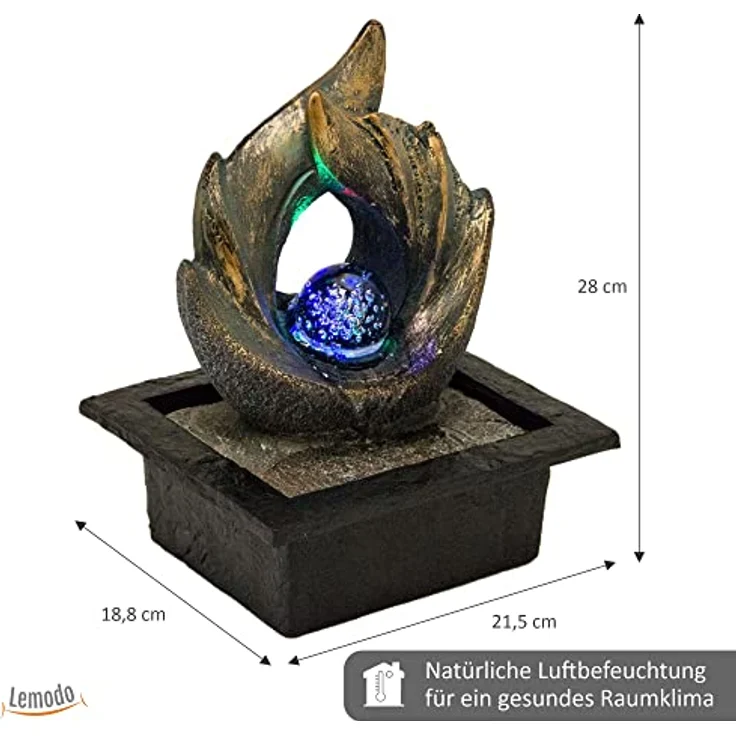 Zimmerbrunnen mit Kugel und LED, Tischbrunnen Flügel – Bild 4