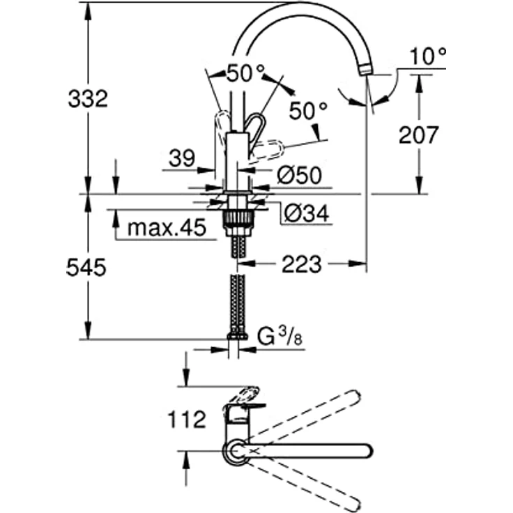 Grohe Küchenarmatur BauFlow, C-Auslauf, Hochdruck, Chrom, 360 Grad schwenkbar – Bild 5