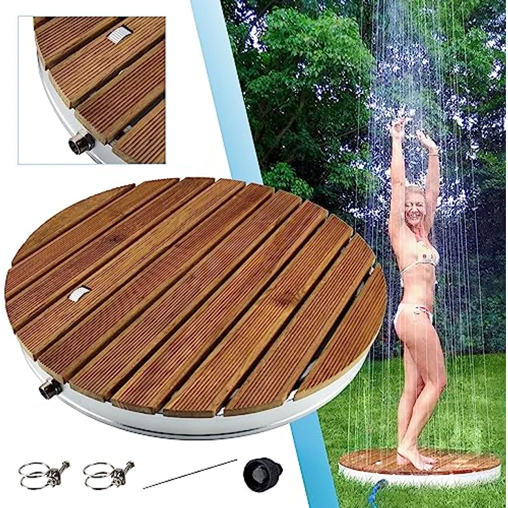 @tec Gartendusche MyGarden aus massivem Teakholz, rund, mit Bodenplatte Outdoor, dm. 70cm in Echtholz - Teakholz – Bild 2