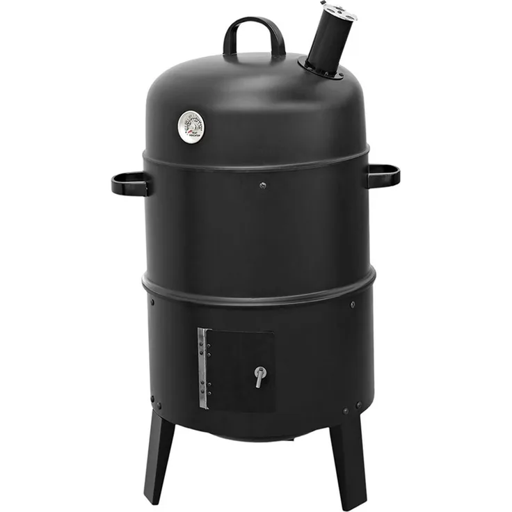 Westerholt Räucher- und Grillofen schwarz, Smoker mit Thermometer, Holzkohlegrill