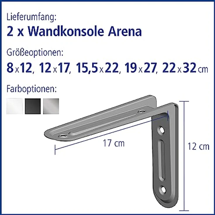 Element System 18133-00151 Regalkonsole Arena-Regalträger - 5 Größen - 3 Farben - 2 Stück-weißaluminium - 120 x 170 mm, 120x170 mm – Bild 3