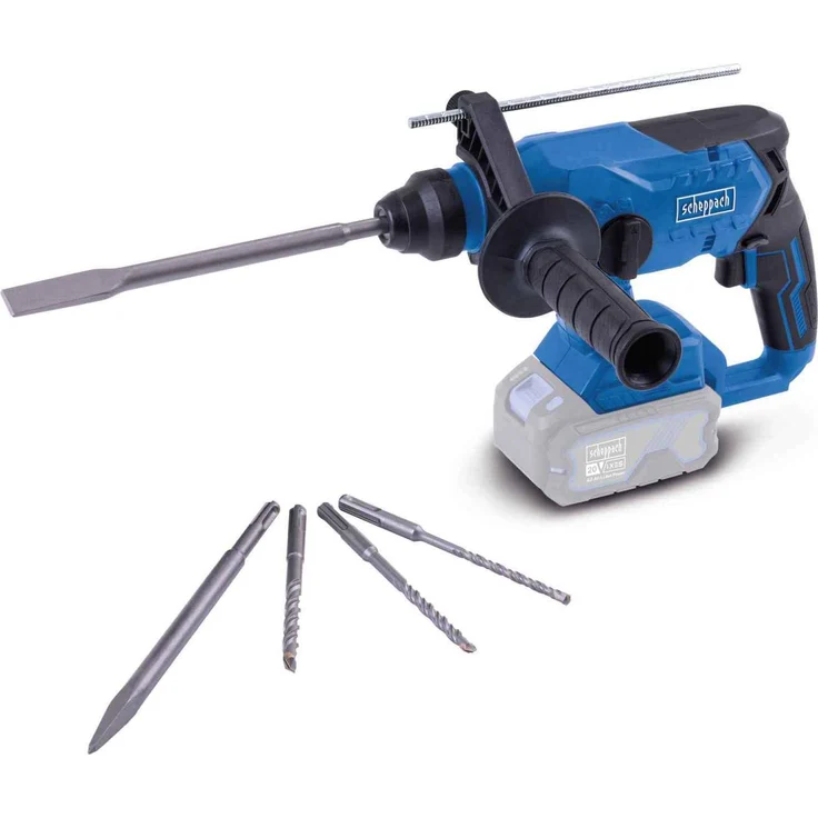 Scheppach Akku-Bohrhammer BC-RHD230-X | 2,2 J | 5500bpm | 20V | Brushless Motor | LED | inkl. zusätzlichem Griff & Tiefenanschlag aus Metall