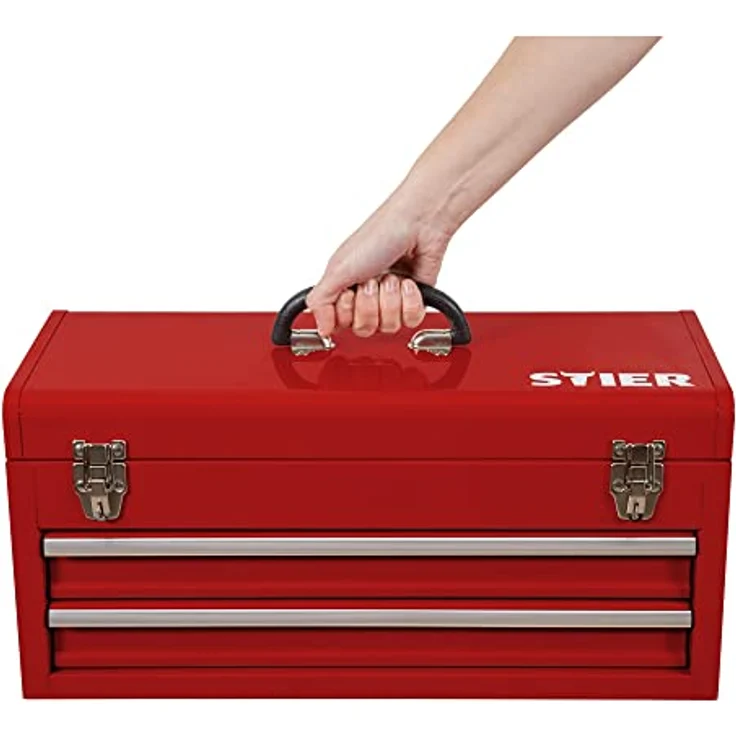 Stier Werkzeugkoffer, Werkzeugbox leer, 2 Schubläden, LxBxH 520x218x243 mm, aus stabilem Stahlblech – Bild 5