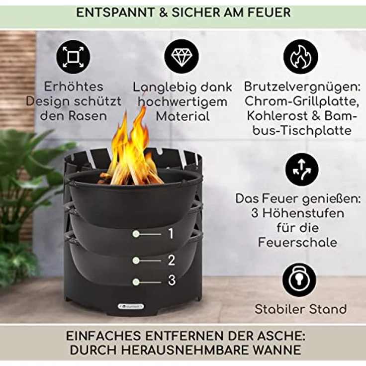 Blumfeldt Feuerschale mit Grillrost, Stahl-Feuerschale Groß für Balkon & Camping, Mobile Feuerschale, Wetterfest, Runde Feuerstelle, Garten-Feuerschale - blumfeldt – Bild 3