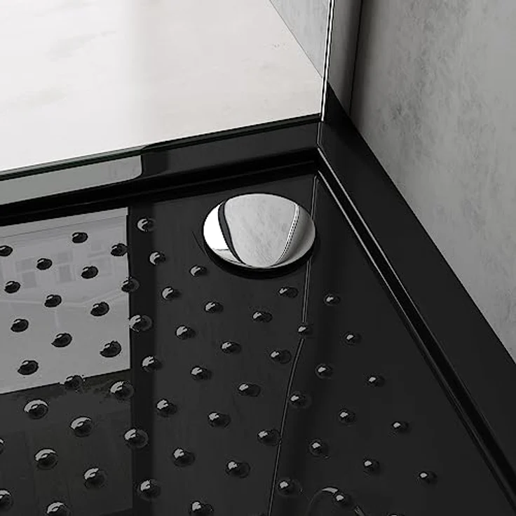 doporro Lucia1AR, Duschtasse Duschwanne 80x80x4 cm in Schwarz, Anti-Rutsch, flach aus Sanitär-Acryl, DIN-Anschlüsse, bodenebene Montage geeignet – Bild 5