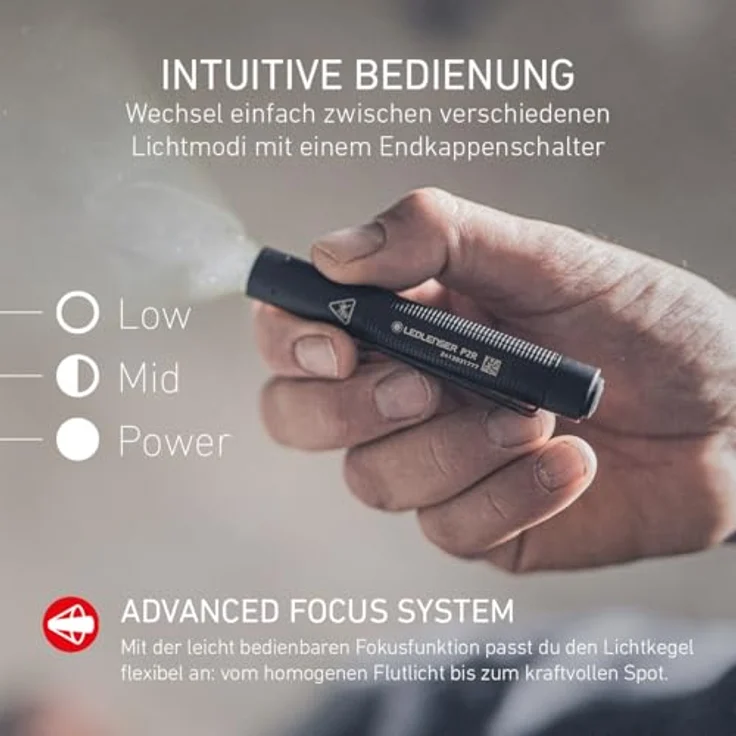 Ledlenser P2R, wiederaufladbare LED Taschenlampe mit 200 Lumen, 90m Zoom, USB-C und IP54 für Camping, Wandern, 8 Stunden Laufzeit, 36g – Bild 3
