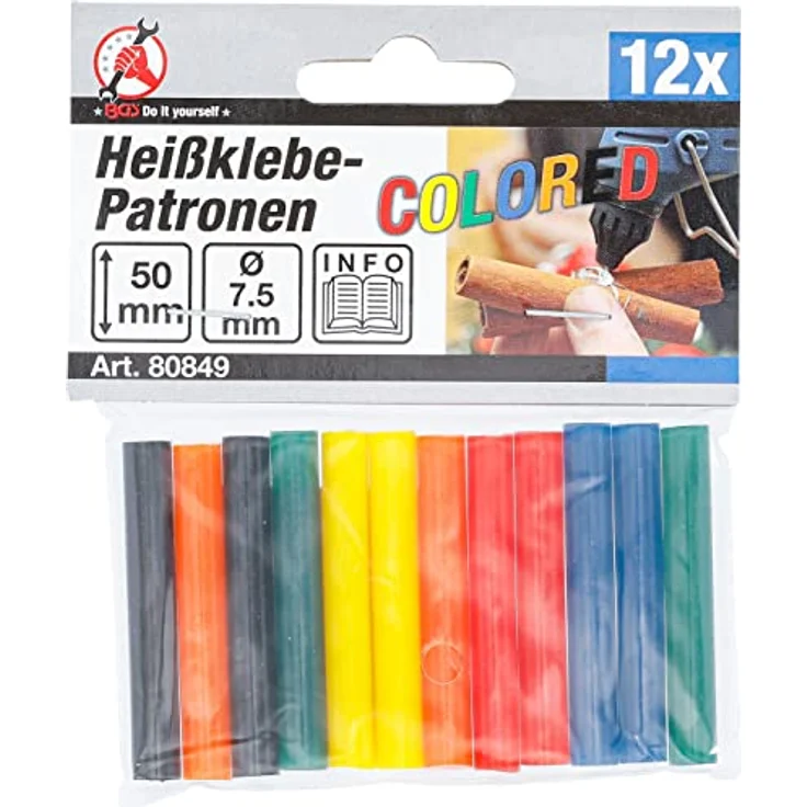 Kraftmann 80849 | Heißklebe-Patronen | 12-tlg. | bunt | Ø 7,5 mm, 50 mm | Klebesticks | Klebestifte | Heißkleber für Heißklebepistolen – Bild 4