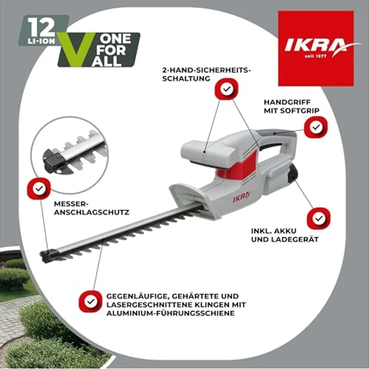 IKRA Akku Heckenschere IAHS 1240, kabellose 2 kg mit 41 cm Schnittlänge und Akku inkl. Ladegerät – Bild 6