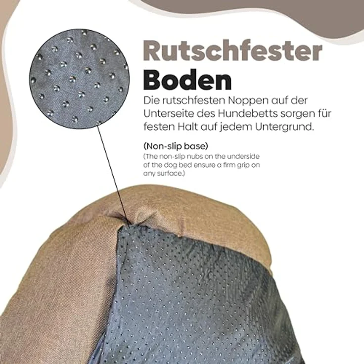 DEFACTO Hundebett, Hundekissen in Leinenoptik, Hundekorb, erhöhte Ränder, rutschfeste Unterseite Gr.M (BRAUN) – Bild 5