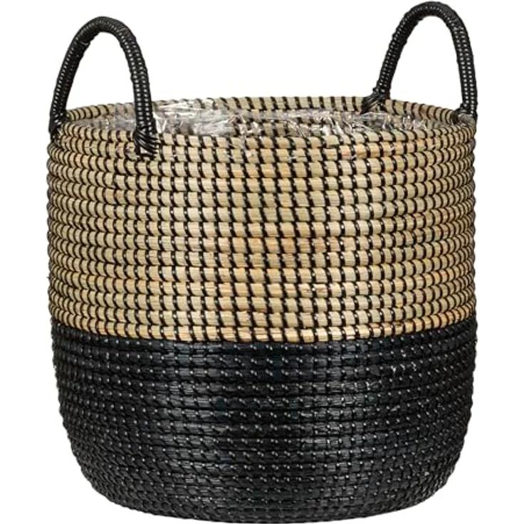 Scheurich Seegras 39, Korbgefäß/Korb-Pflanzgefäß/Korbtopf, 39 cm Durchmesser, 34 cm hoch, Nature Black – Bild 1