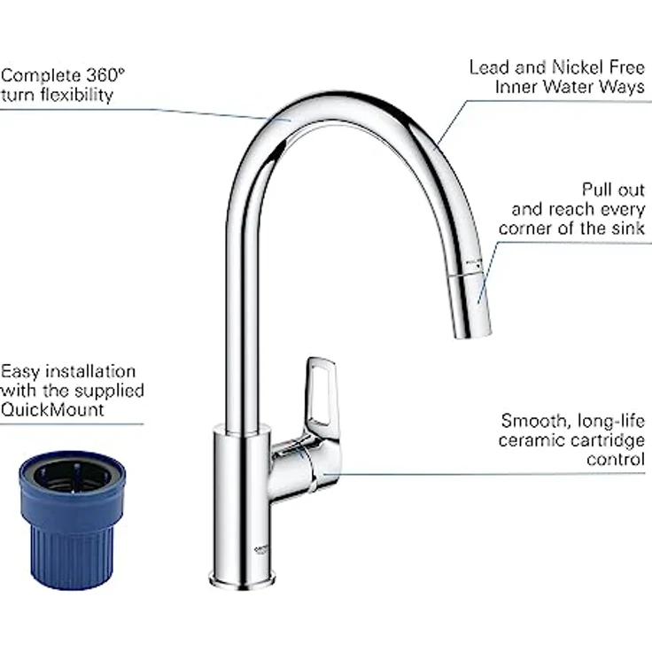 GROHE StartLoop - Einhand- Spültischarmatur (hoher Auslauf, herausziehbare Mousseurbrause, Schwenkbereich 360°, langlebig), chrom, 305560000 – Bild 5