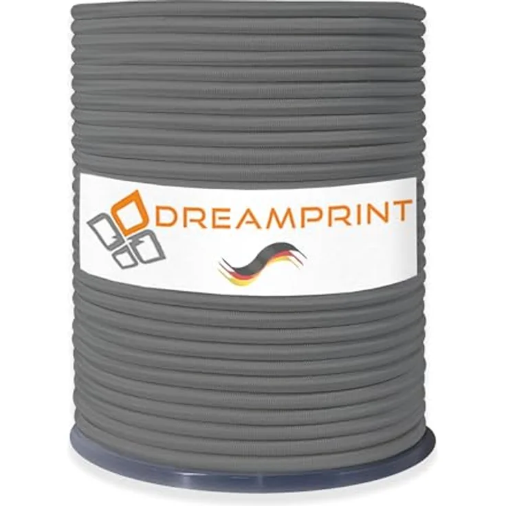Dreamprint Expanderseil 100m Grau 10mm Ø - Wetterfest & Reißfest, elastisches Seil für Ladungssicherung und Camping