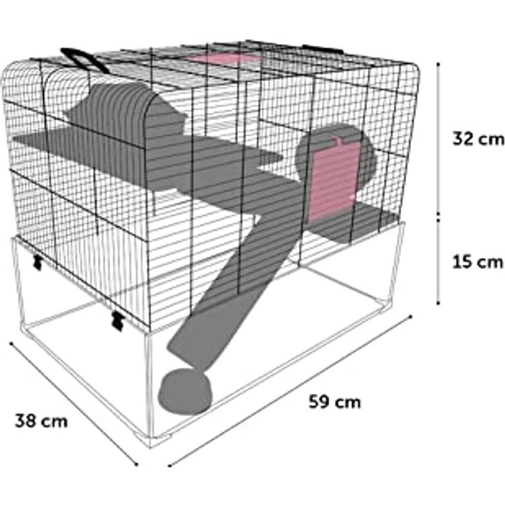 Flamingo HAMSTERKÄFIG VITRU SCHWARZ 2 59x38x47CM, Metall, Glas und Holz – Bild 3