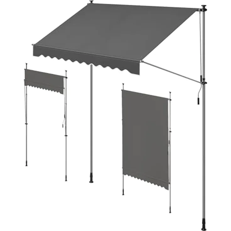 SONGMICS Klemmmarkise, höhenverstellbar, mit Handkurbel, UV-Schutz, 250 x 120 cm, anthrazit
