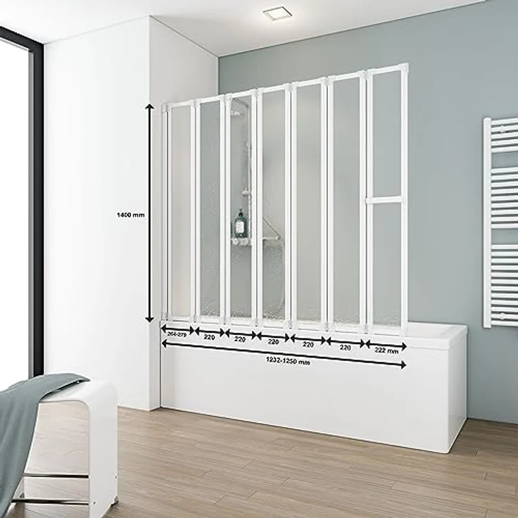 Schulte Duschwand für Badewanne faltbar, 159 x 140 cm, Kunstglas Softline hell, Alpinweiß, einfacher Aufbau, Made in Germany, D1317 04 01 – Bild 2