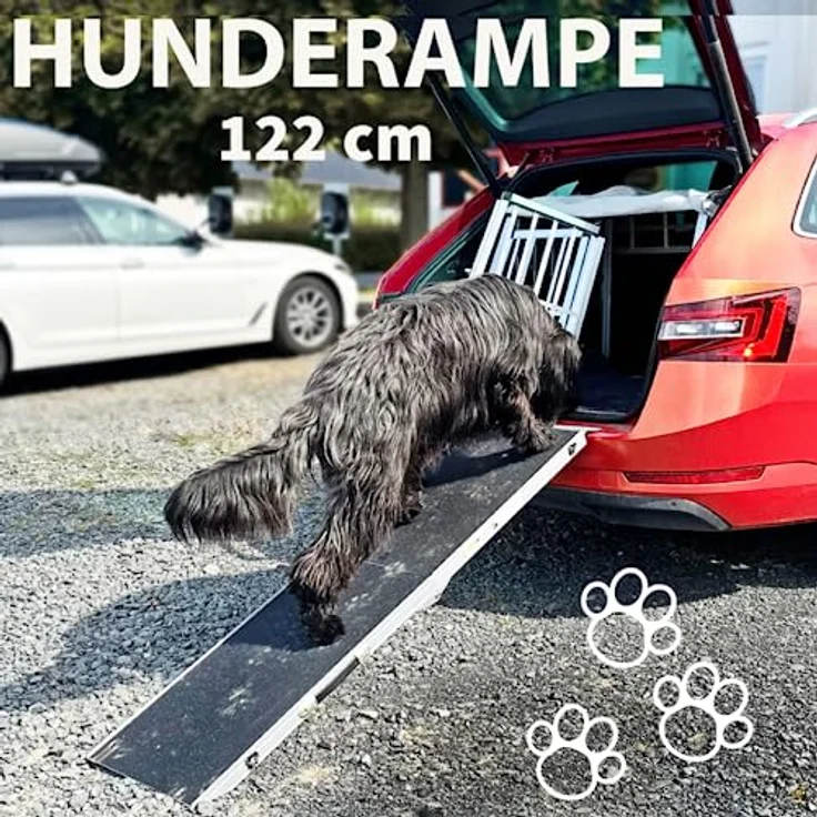 Hunderampe Hundetreppe Auto Kofferraum Treppen Rampe Einstiegshilfe für Hunde Klappbar Aluminium Auswahl Längen 5 cm Belastbar bis 150 kg Petigi, Länge:122 cm – Bild 2
