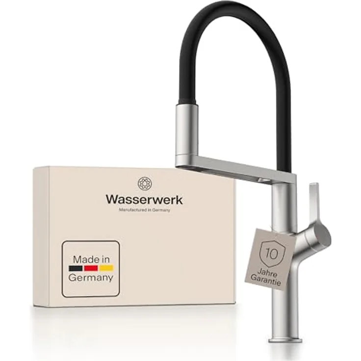 Naber Wasserwerk Aria, edelstahlfarbig, Hochdruck Küchenarmatur mit schwenkbarem Auslauf und Cold-Start-Technologie