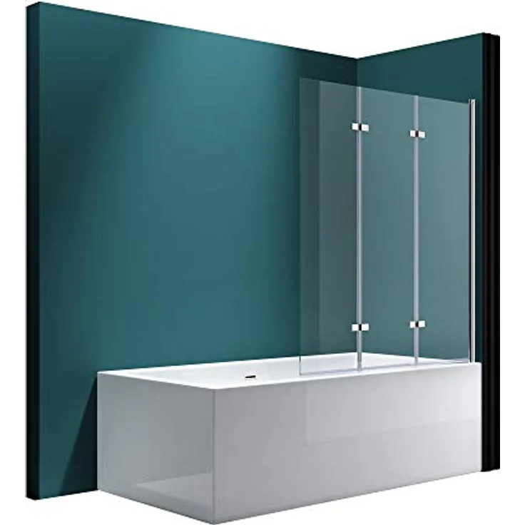 Mai & Mai Duschabtrennung Cortona116, faltbare 3-teilige Badewannenwand 130x140cm, Klarglas mit Chromrahmen, 6mm ESG-Sicherheitsglas, verstellbar – Bild 1