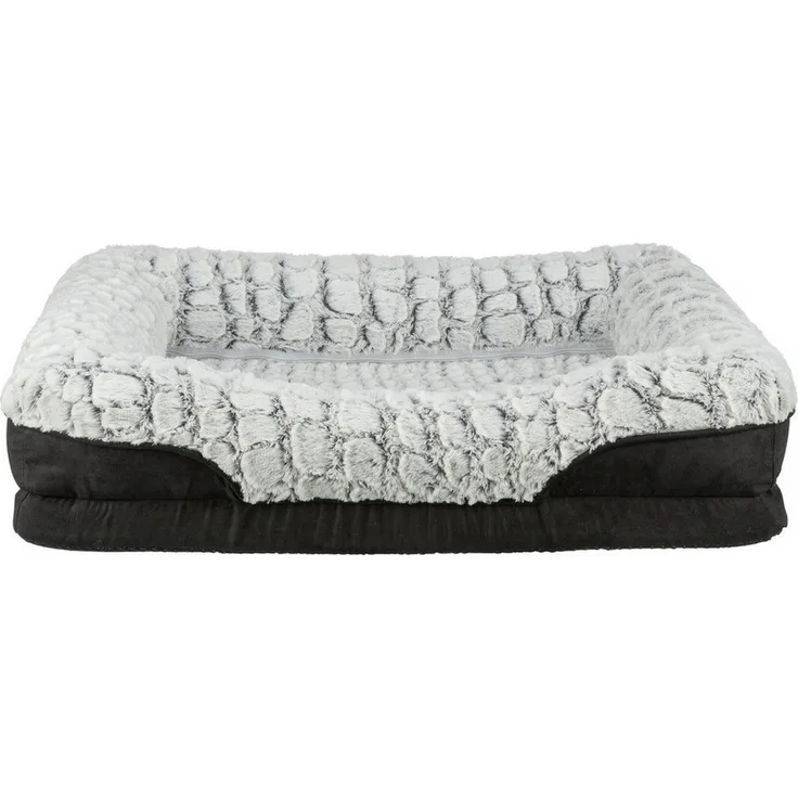 TRIXIE Tierbett Vital Bett Lino, mit fest integriertem Kissen, abnehmbarem Bezug und rutschfestem Boden, schwarz/grau