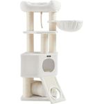 FEANDREA Kratzbaum, 141cm, dicken Säule, stabil, Kippschutz, Katzenbaum, Hellgrau-Schwarz