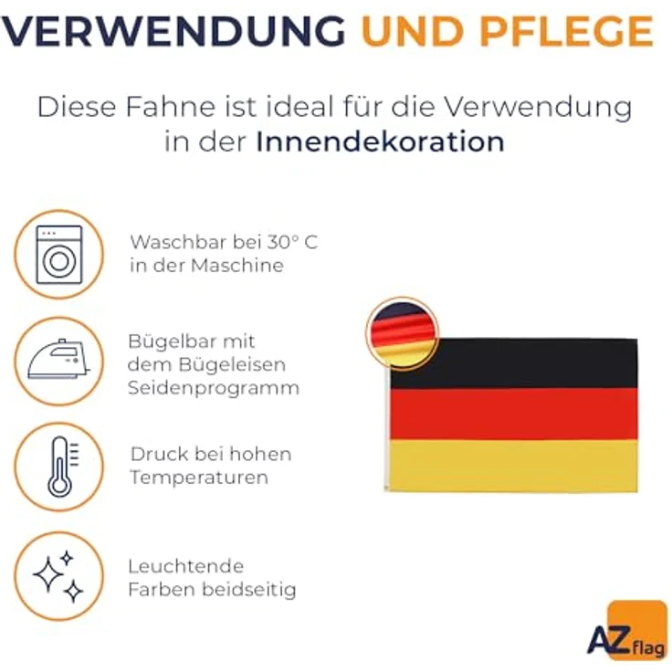 AZ FLAG Flagge Deutschland, 150 x 90 cm, aus 100% Polyester mit verstärkten Ecken und Doppelnaht, mit 2 Metallösen zur Aufhängung – Bild 5
