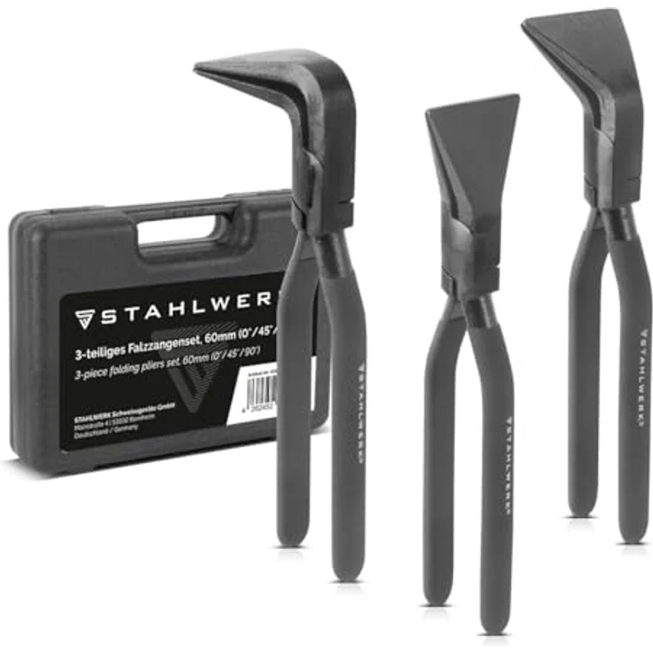 STAHLWERK Falzzangen Set 0° | 45° | 90° mit 60 mm Maulbreite Abkantzange | Blechzange | Biegezange | Spenglerzange | Blechbiegezange | Dachdeckerzange | Klempnerzange aus robustem Carbon-Stahl – Bild 1