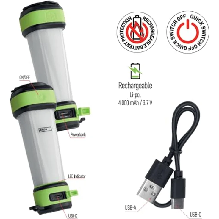 EMOS LED Camping Laterne, tragbare 360° Akku-Campinglampe mit Rotlicht und Powerbank Funktion, Magnet und Haken, 7 Modi, 360 lm, 190 m Leuchtweite - blau – Bild 3