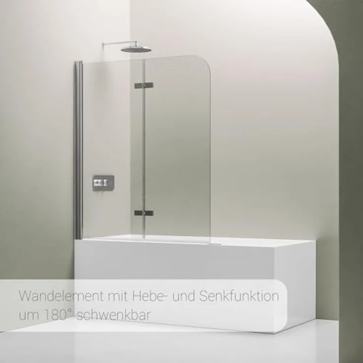 BERNSTEIN Schwenkbarer Badewannenaufsatz EX201, Duschabtrennung aus 6 mm Klarglas mit Nano-Beschichtung, Aluminiumprofil in Chrom, Höhe 140 cm, Breite 80 cm – Bild 3