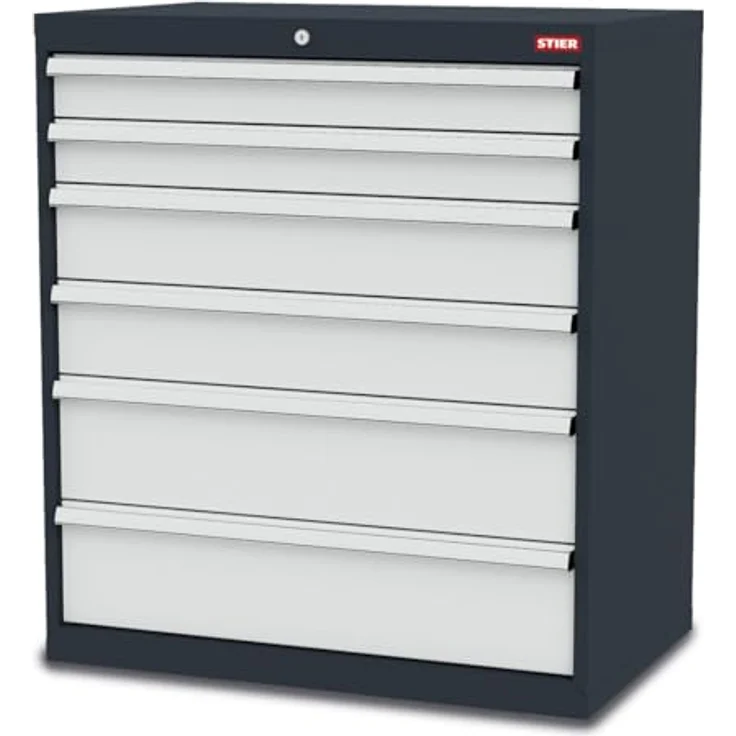 STIER Schubladenschrank 6 Schubladen, verzinkte Schubladen mit 100% Kugelführung, BxTxH 900x575x1020 mm, RAL 7016/RAL 7035, Tragkraft 80 kg – Bild 1