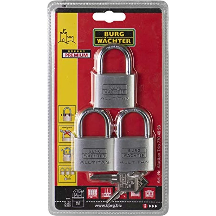 BURG-WÄCHTER Vorhängeschlösser, TRIO 770 40 SB, 3 Schlösser, 6,5 mm Bügelstärke, 6 Schlüssel – Bild 5