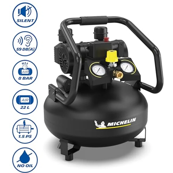 MICHELIN Silent Kompressor MX POP AIR 22-1,5, 8bar, 22 Liter, ölfrei, 59 dB(A), Ansaugleistung 210 L/min, kompakt und leise – Bild 4
