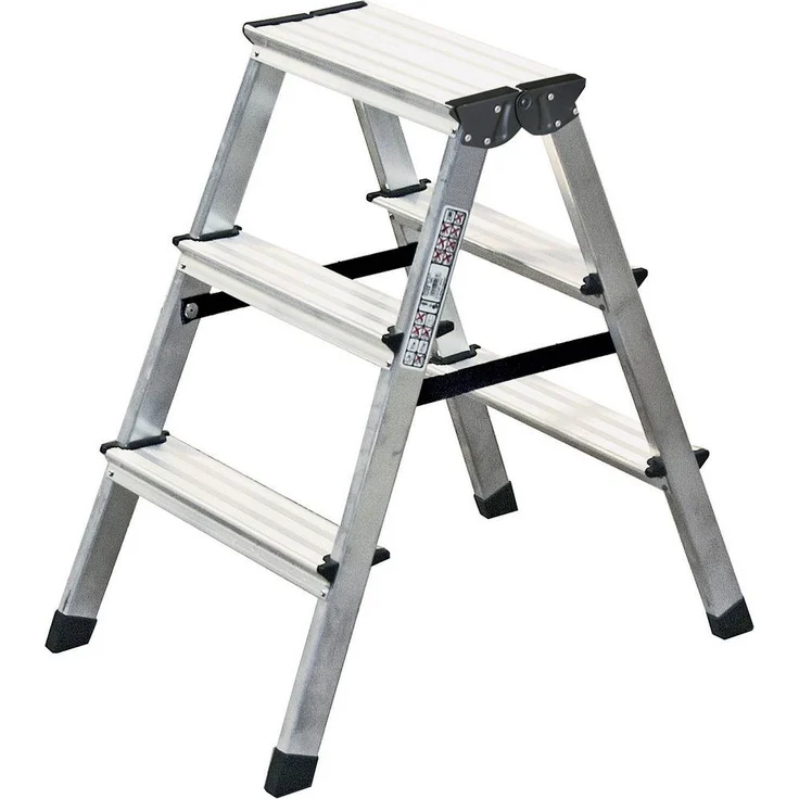 KRAUSE MONTO Stufen-Doppelleiter Dopplo, 2x3 Stufen, Aluminium, max. Arbeitshöhe 2,20 m, zweiseitiger Aufstieg, DIN EN 131 geprüft