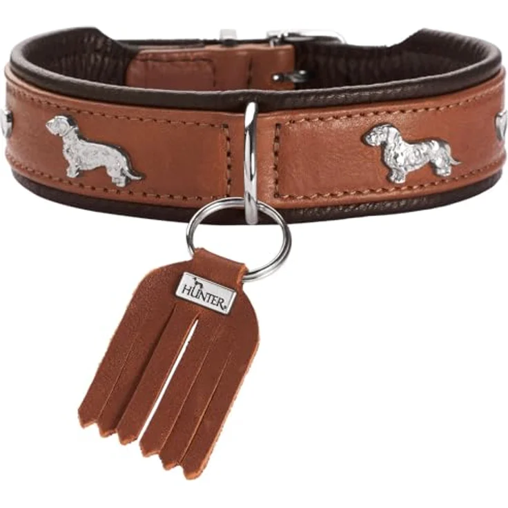 HUNTER Teckel-Halsband München Farbe Cognac/schwarz, Größe 32 - Premiumleder, Made in Germany – Bild 1