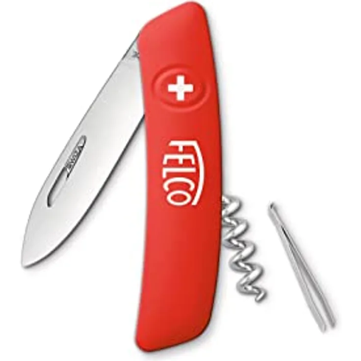 Felco Schweizer Taschenmesser, 4 Funktionen, Klinge Edelstahl, Soft-Touch Griff