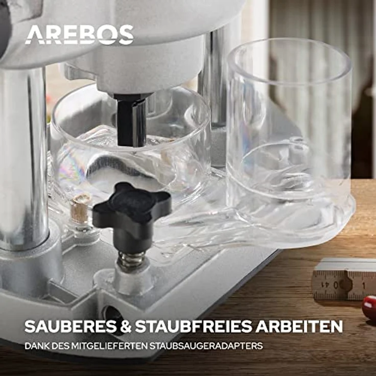 AREBOS Oberfräse 1200 Watt und 12 Fräser im Koffer - Holz Fräse Fräsmaschine Hand Kanten Fräser - rot – Bild 4