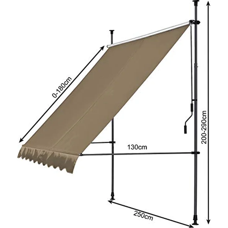 QUICK STAR Klemmmarkise 250x130cm Beige Balkonmarkise Sonnenschutz Terrassenüberdachung Höhenverstellbar von 200-290cm Markise Balkon ohne Bohren – Bild 5