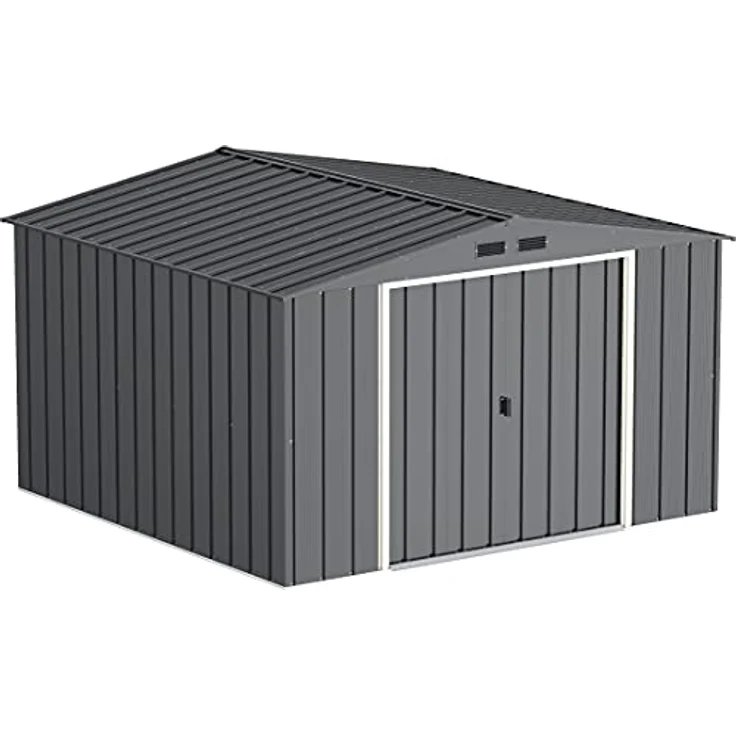 Duramax ECO 10 x 10 (9.16 m²) Metallgerätehaus, feuerverzinktes Metall gerätehaus - Geräteschuppen, verstärkte Dachkonstruktion, wartungsfreier und wetterfester Metallschuppen, Anthrazit – Bild 1