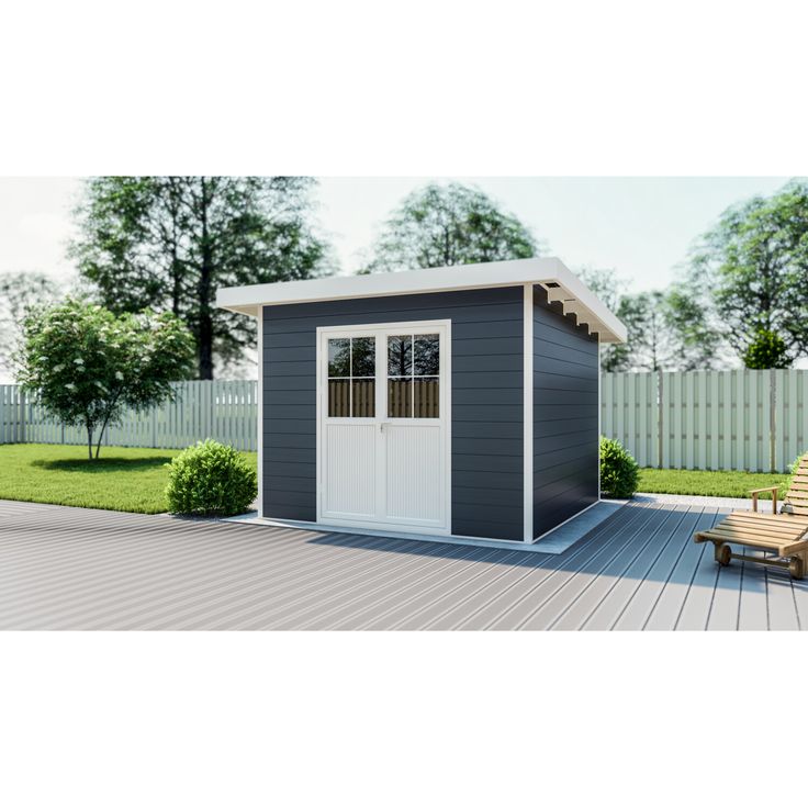 elephant Gartenhaus 'Ausführung M' WPC mit Flachdach anthrazit, FSC®-zertifiziert, zweiflügelige Tür, Sicherheitsglas, pflegeleicht, modernes Design