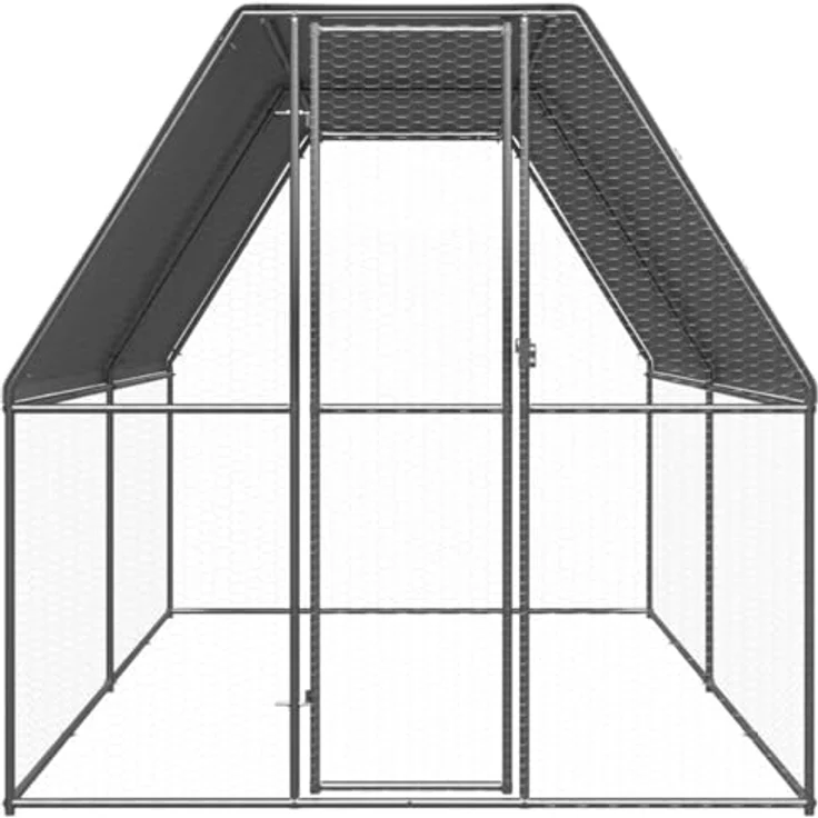 vidaXL Hühnerstall, Outdoor-Hühnerkäfig 2x4x2 m aus verzinktem Stahl, wasserabweisendes Dach, silbern/silbergrau – Bild 2