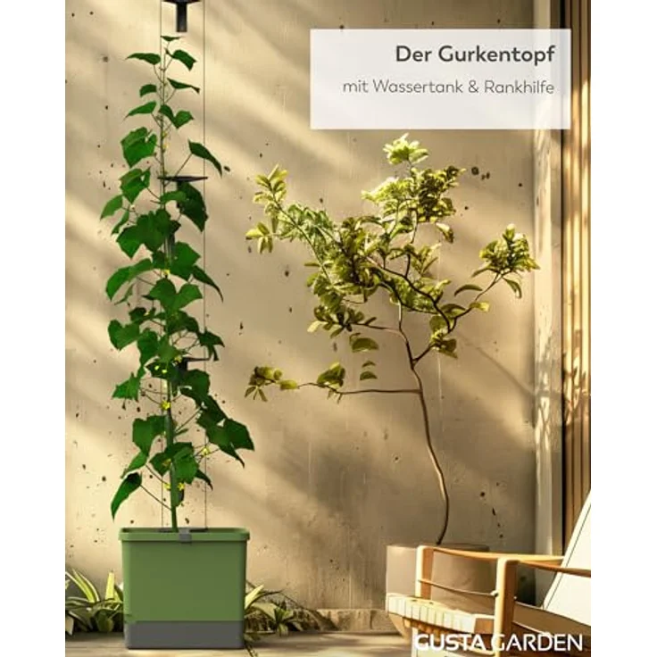 GUSTA GARDEN Curt Cucumber - Selbstbewässernder Gurkentopf mit Ranksystem, 20L Erdvolumen & 4,5L Wassertank, Rankhilfe, UV-Stabil, Made in EU (hellgrau) – Bild 2