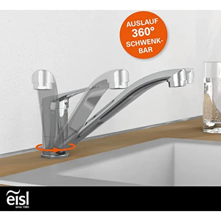Eisl Spültischarmatur Speed 360° schwenkbarer Wasserhahn, Mischbatterie Küche mit geräuscharmer Qualitäts-Kartusche, inklusive Montageset – Bild 2