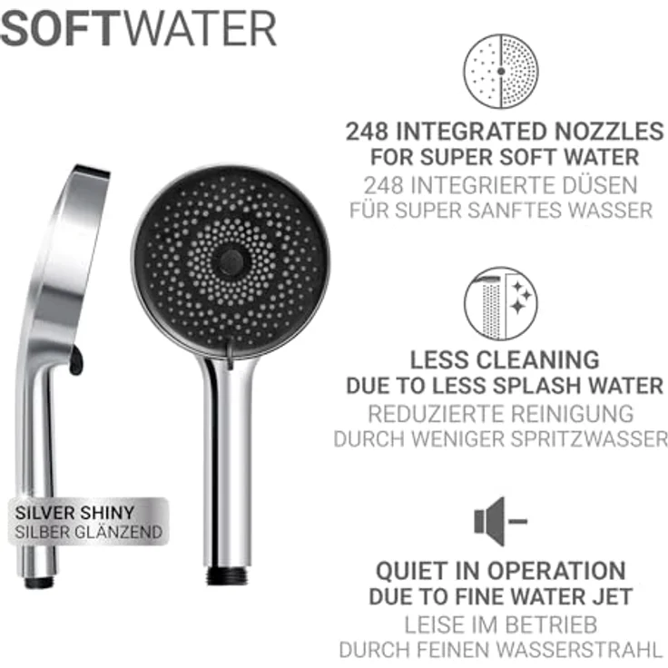 WENKO Softwater Duschkopf, Handbrause mit 3 Strahlarten, Ø 12 cm, mikrofeine Düsen für sanftes Wasser, spritzarm und leise – Bild 3