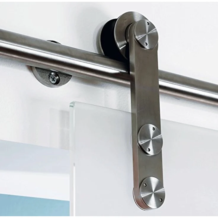 inova Glas-Schiebetür offene Schiene 900 x 2080 mm Blockstreifen Edelstahl Komplettset - ESG Sicherheitsglas, Milchglas satiniert, rahmenlos - Preisvergleich – Bild 4