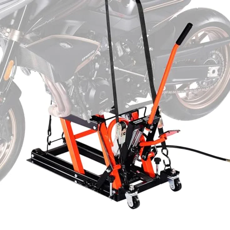 VEVOR Motorradheber, hydraulische & pneumatische Motorradhebebühne mit 119-381 mm Höhenbereich, 680 kg Tragfähigkeit, mit abnehmbarer Rampe – Bild 9