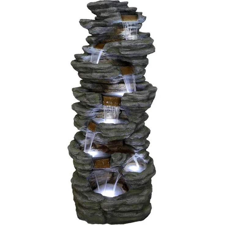 AcquaArte Gartenbrunnen Wasserfall CORTE, Komplettset mit LED-Beleuchtung, Pumpe und wetterfestem Material