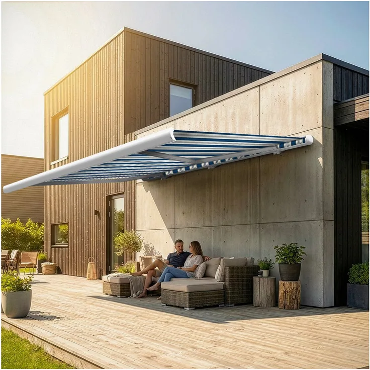 Eclipse Kassettenmarkise elektrische Vollkassettenmarkise, Weiß, mit Smarthome-Motor und UV-Schutzfaktor 50+
