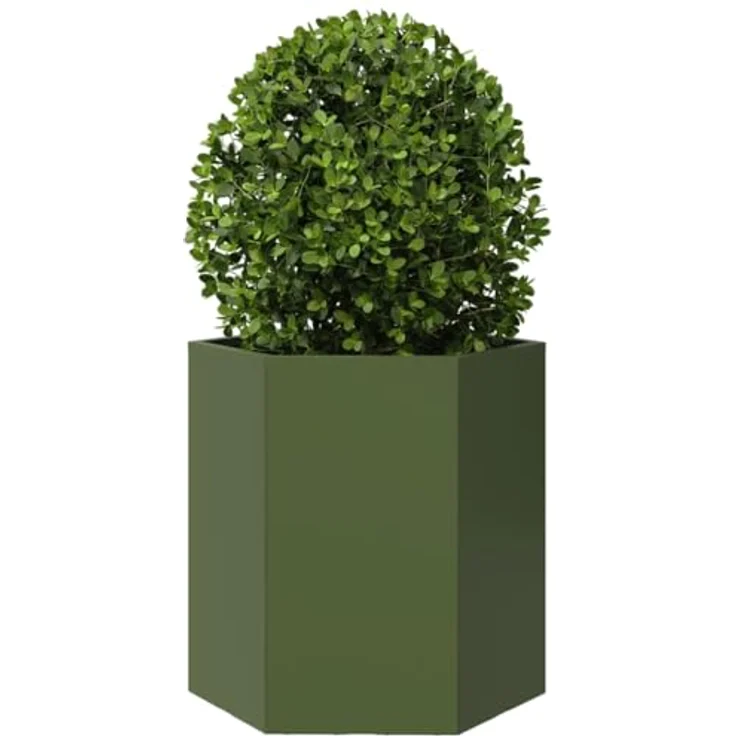 vidaXL Pflanzkübel 2 STK. Olivgrün Sechseckig 46x40x45 Stahl, robust und witterungsbeständig – Bild 5
