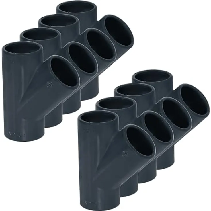 HAF 8x PVC Fittings T-Stück 45° 63mm, Klebemuffe x Klebemuffe x Klebemuffe, graues PVC-U, PN16, für PVC Rohr und Poolverrohrung