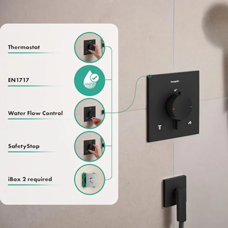 hansgrohe Ecostat Comfort E Duschthermostat Unterputz, Sicherheitsarmatur mit SafetyStop bei 40°C für 2 Verbraucher, mattschwarz, 33716670 – Bild 2